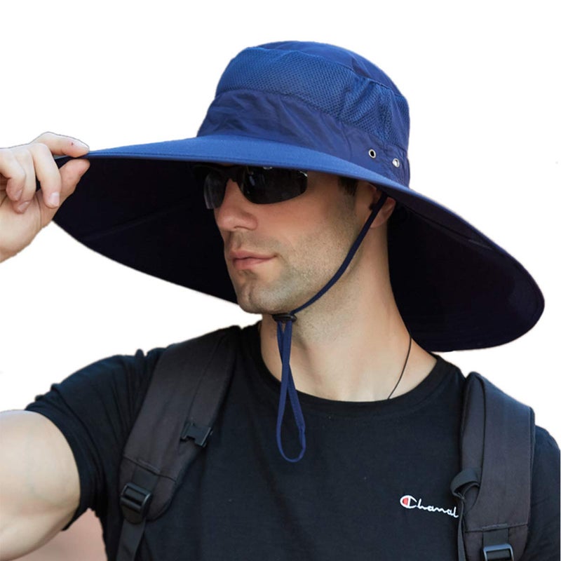 Leotruny Super Wide Brim Bucket Hat UPF50+ Waterproof Sun Hat for Fishing Hiking Camping (C06-Navy Blue) - Image 1